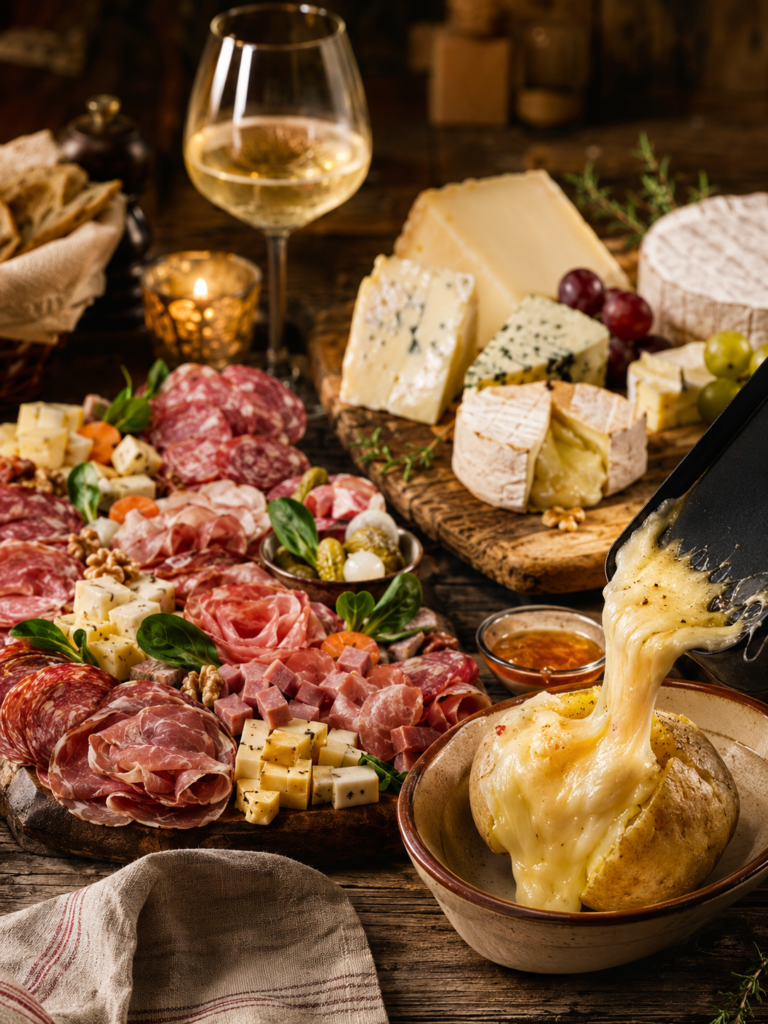 Planche de charcuteries et Beaujolais chez Terres de Talents à Francilly-Selency