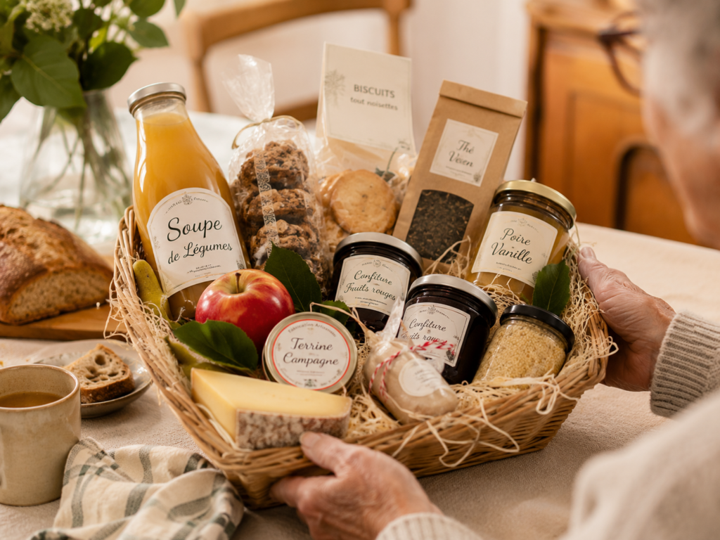 Panier garni de produits locaux composé par Terres de Talents près de Saint-Quentin